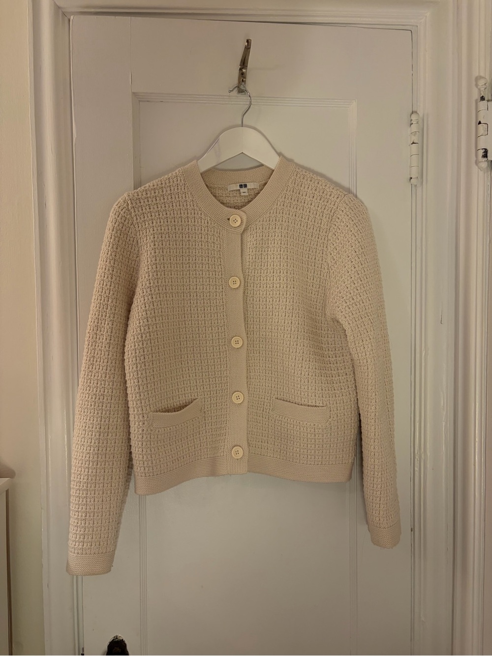 Uniqlo Cream Waffle Knit Button-Up Cardigan